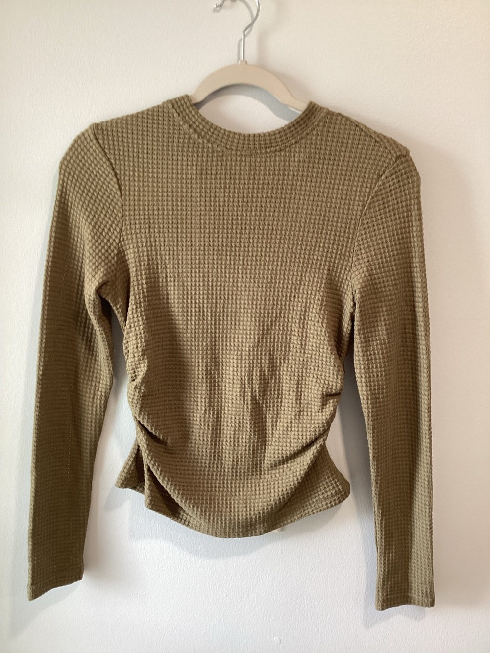 Long Sleeve Waffle-Knit Top in Olive